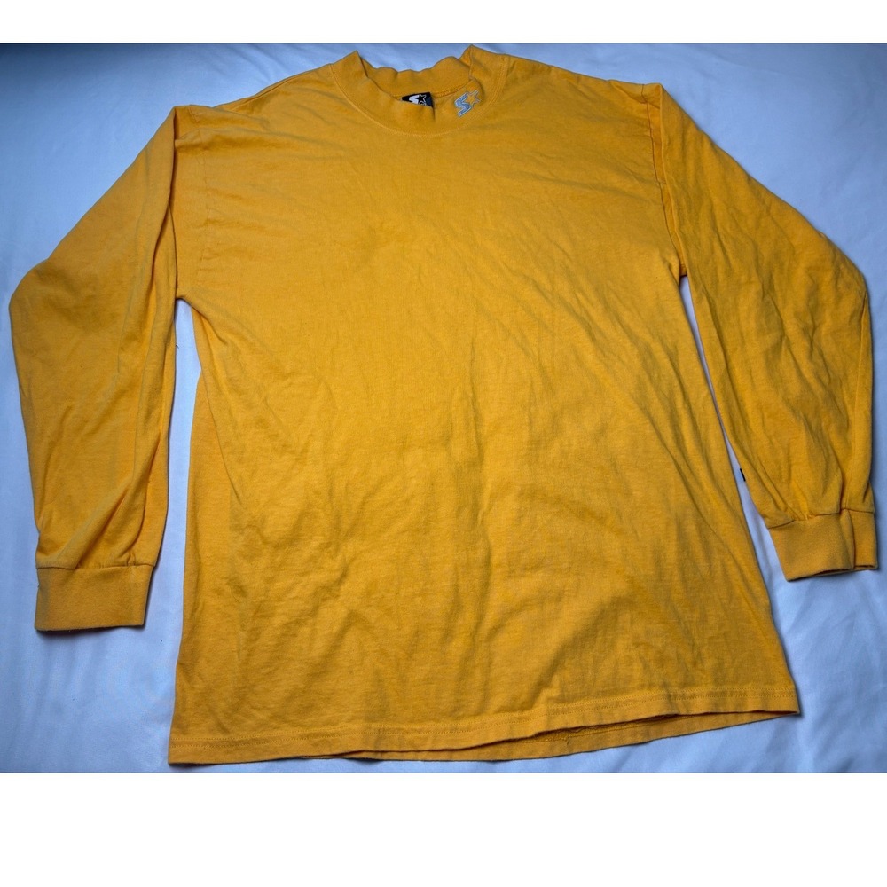 Starter Long Sleeve T-Shirt Mens Medium Yellow Excellent Embroidered Logo Cotton